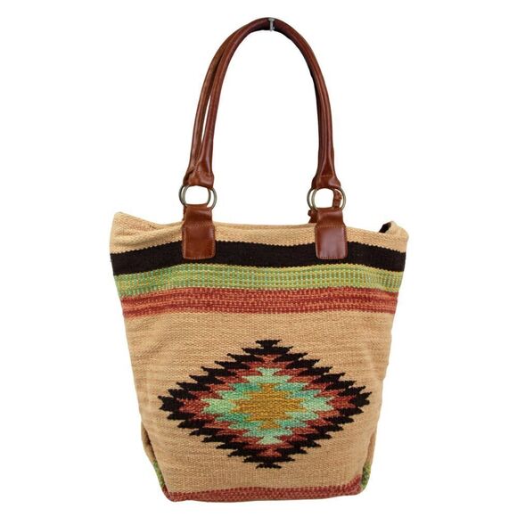 CROSSTREE LANE MULTICOLOR COTTON BROWN LEATHER HANDLES ZIP SHOULDER BAG HANDBAG - Picture 2 of 15